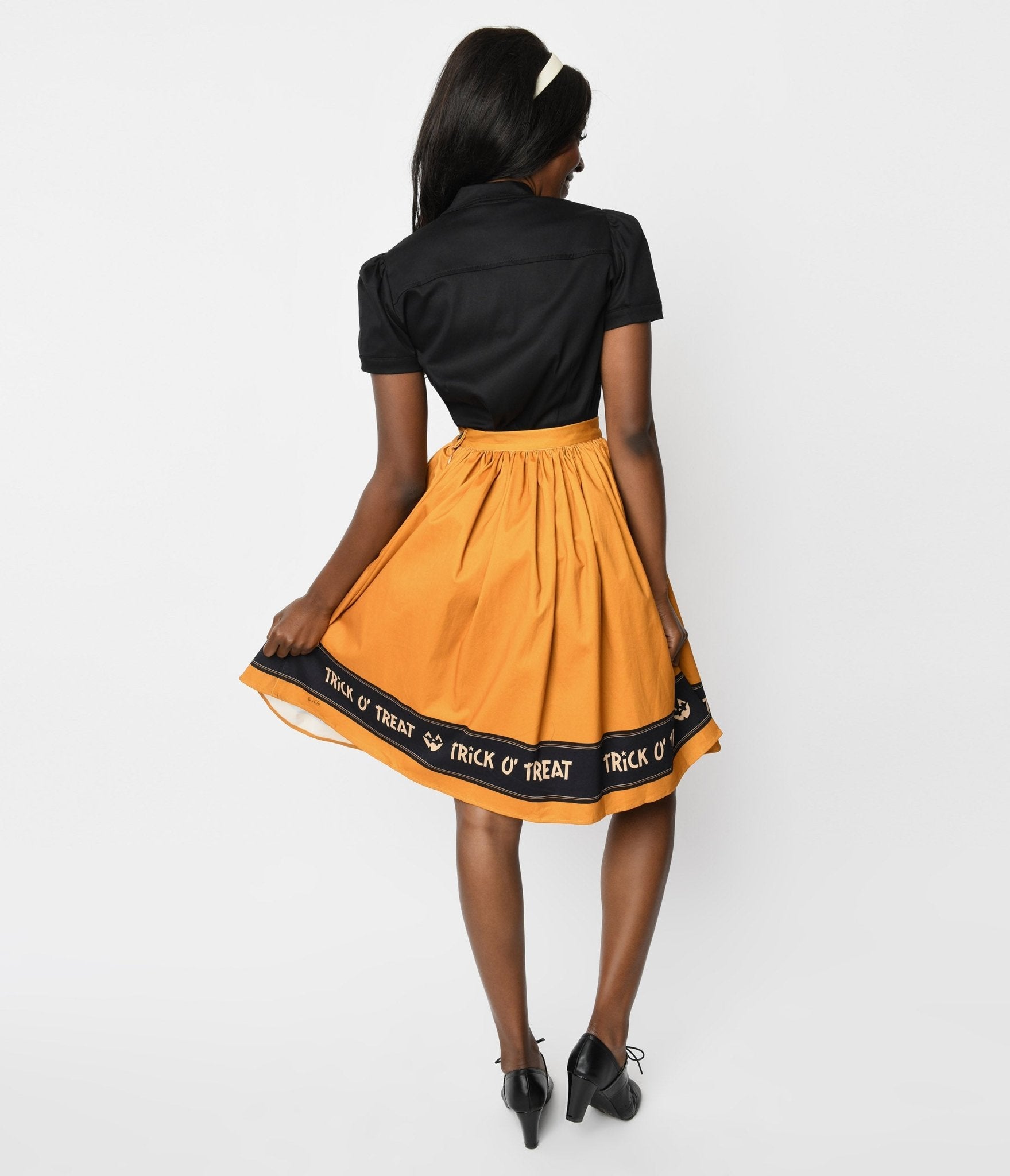 Orange Trick O Treat Border Swing Skirt - Unique Vintage - Womens, HALLOWEEN, BOTTOMS