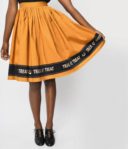 Orange Trick O Treat Border Swing Skirt - Unique Vintage - Womens, HALLOWEEN, BOTTOMS
