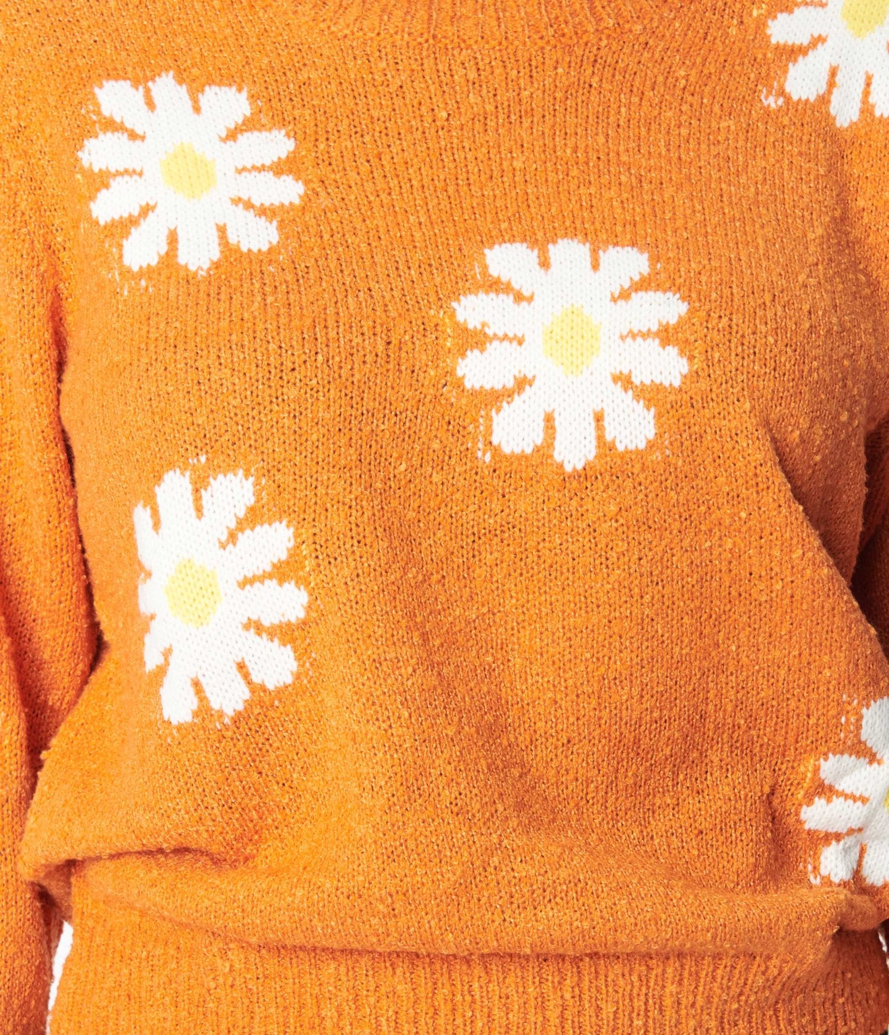 Orange & White Daisy Sweater - Unique Vintage - Womens, TOPS, SWEATERS