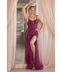 Cinderella Divine  Orchid Sequin Beaded High Slit Fitted Prom Gown