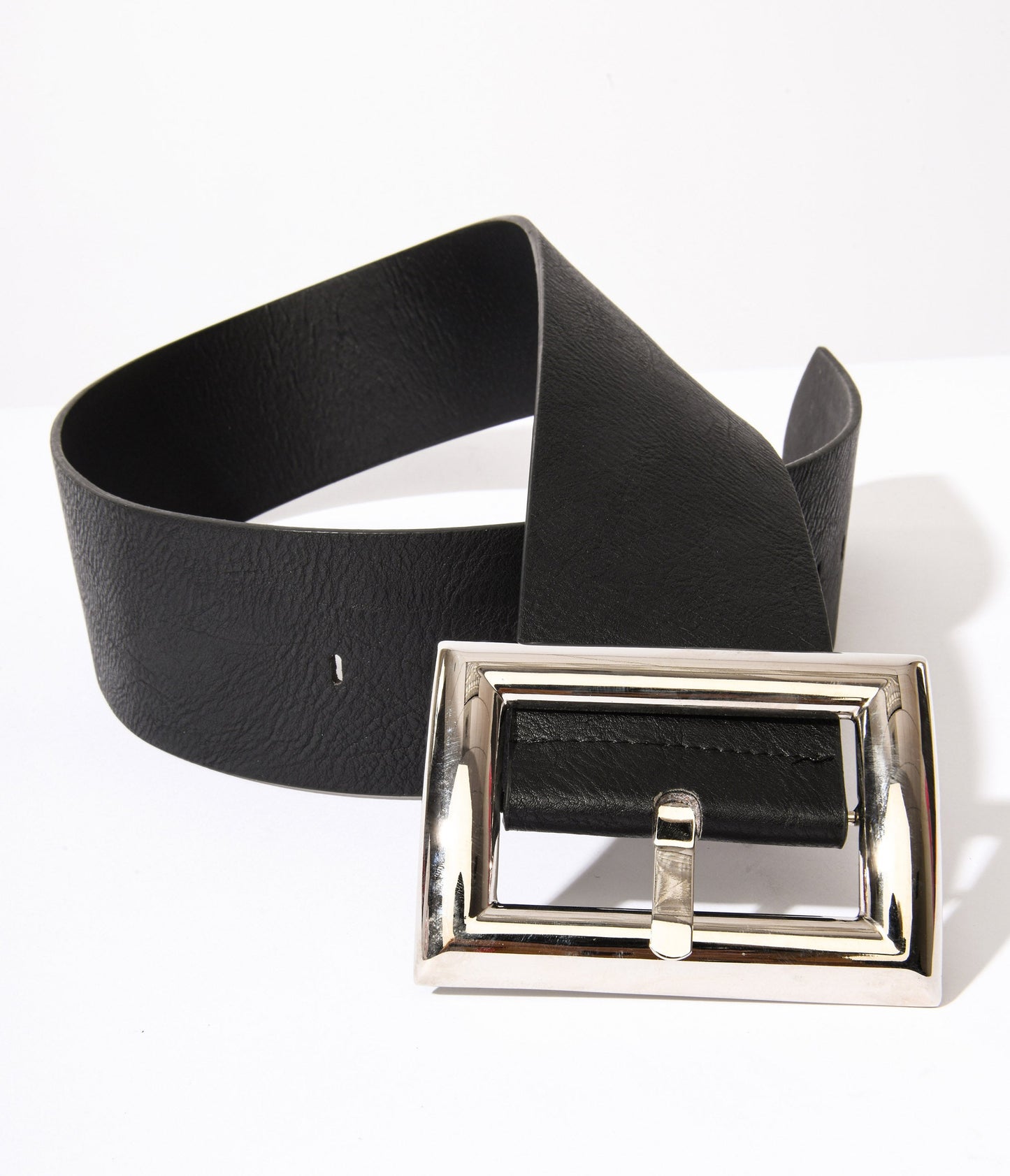 Oversized Silver Buckle Black Chunky Belt - Unique Vintage - Womens, ACCESSORIES, BELTS