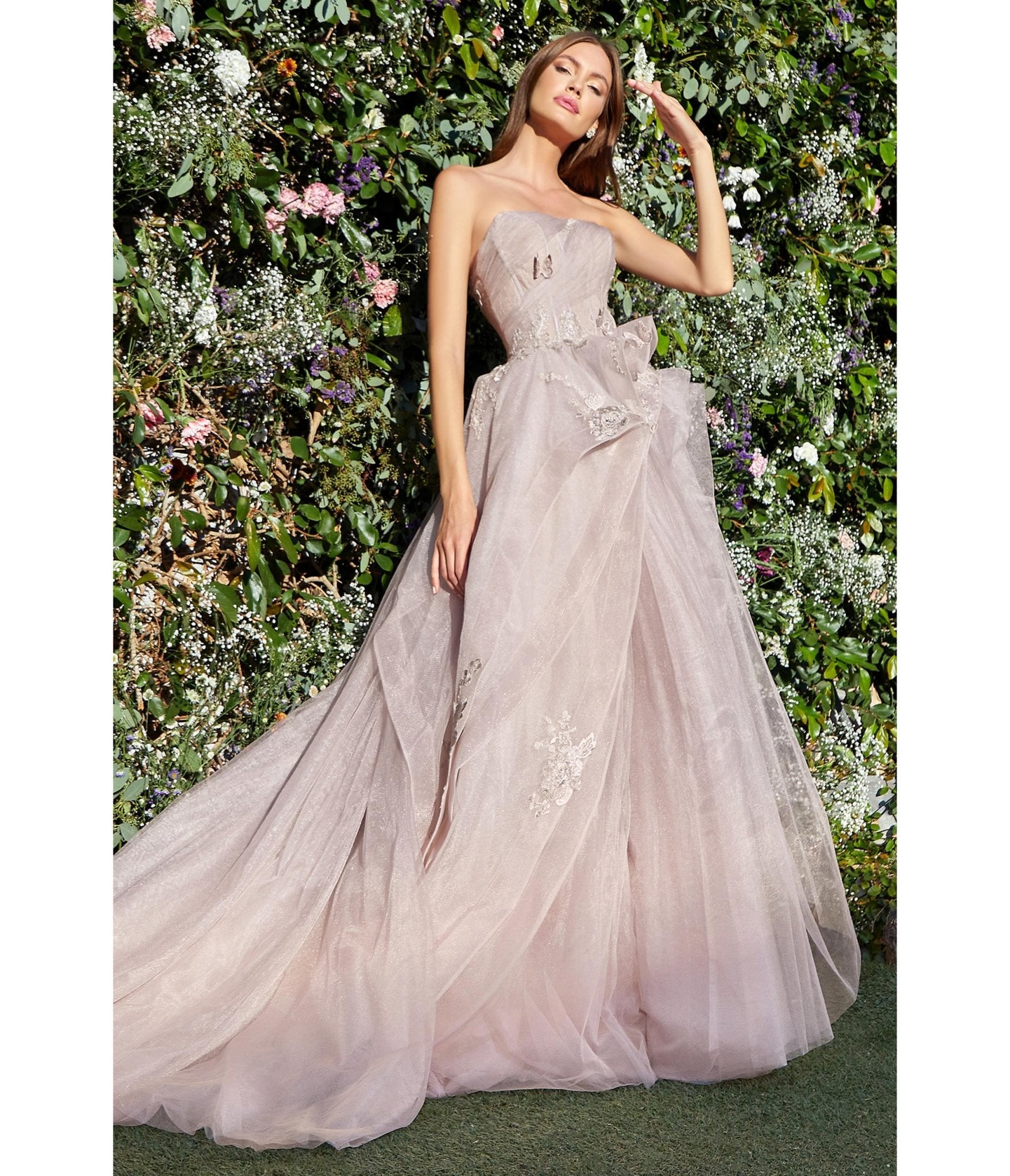 Pale Mauve Monarch Butterfly Embellished Tulle Evening Gown - Unique Vintage - Womens, DRESSES, PROM AND SPECIAL OCCASION