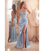 Cinderella Divine  Paris Blue Beaded Satin Corset Prom Dress