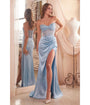 Ladivine by Cinderella Divine Paris Blue Beaded Satin Corset Prom Dress