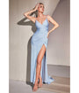 Cinderella Divine  Paris Blue Ruched Satin Mystique Prom Gown