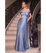 Cinderella Divine  Paris Blue Satin Off The Shoulder Prom Gown