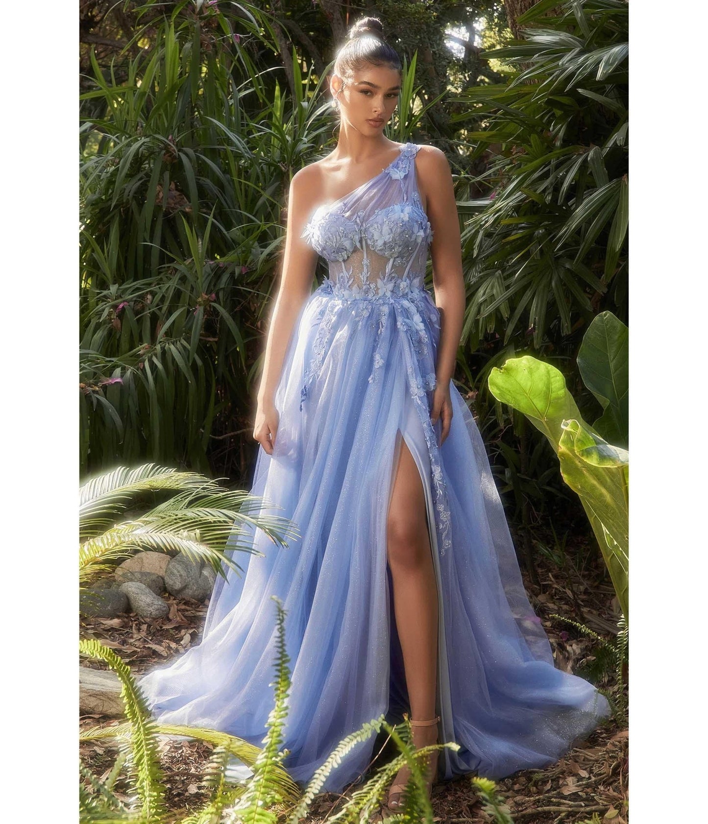 Paris Blue Shimmering One Shoulder Fairytale Bridesmaid Gown - Unique Vintage - Womens, DRESSES, PROM AND SPECIAL OCCASION