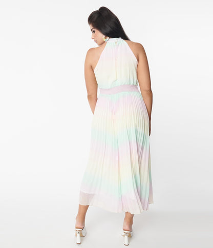 Pastel Rainbow Striped Maxi Dress - Unique Vintage - Womens, DRESSES, MAXI