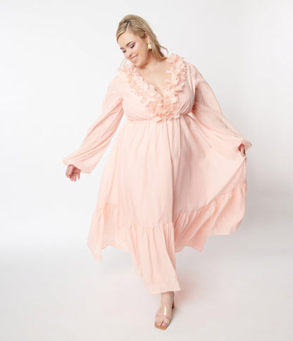 Peach Ruffled Maxi Dress - Unique Vintage - Womens, DRESSES, MAXI