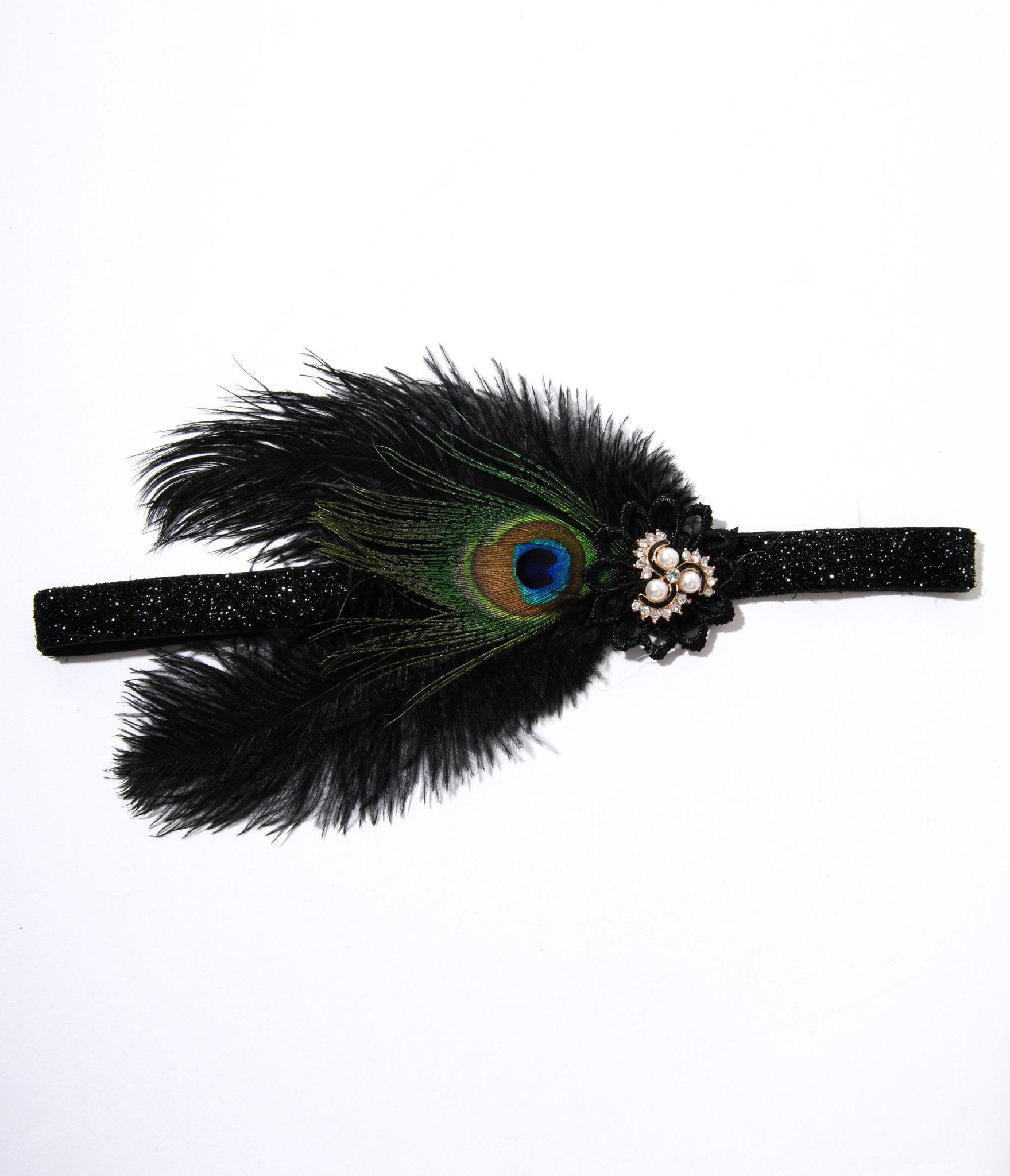 Peacock Feather & Pearl Gem Flapper Headband - Unique Vintage - Womens, ACCESSORIES, FLAPPER