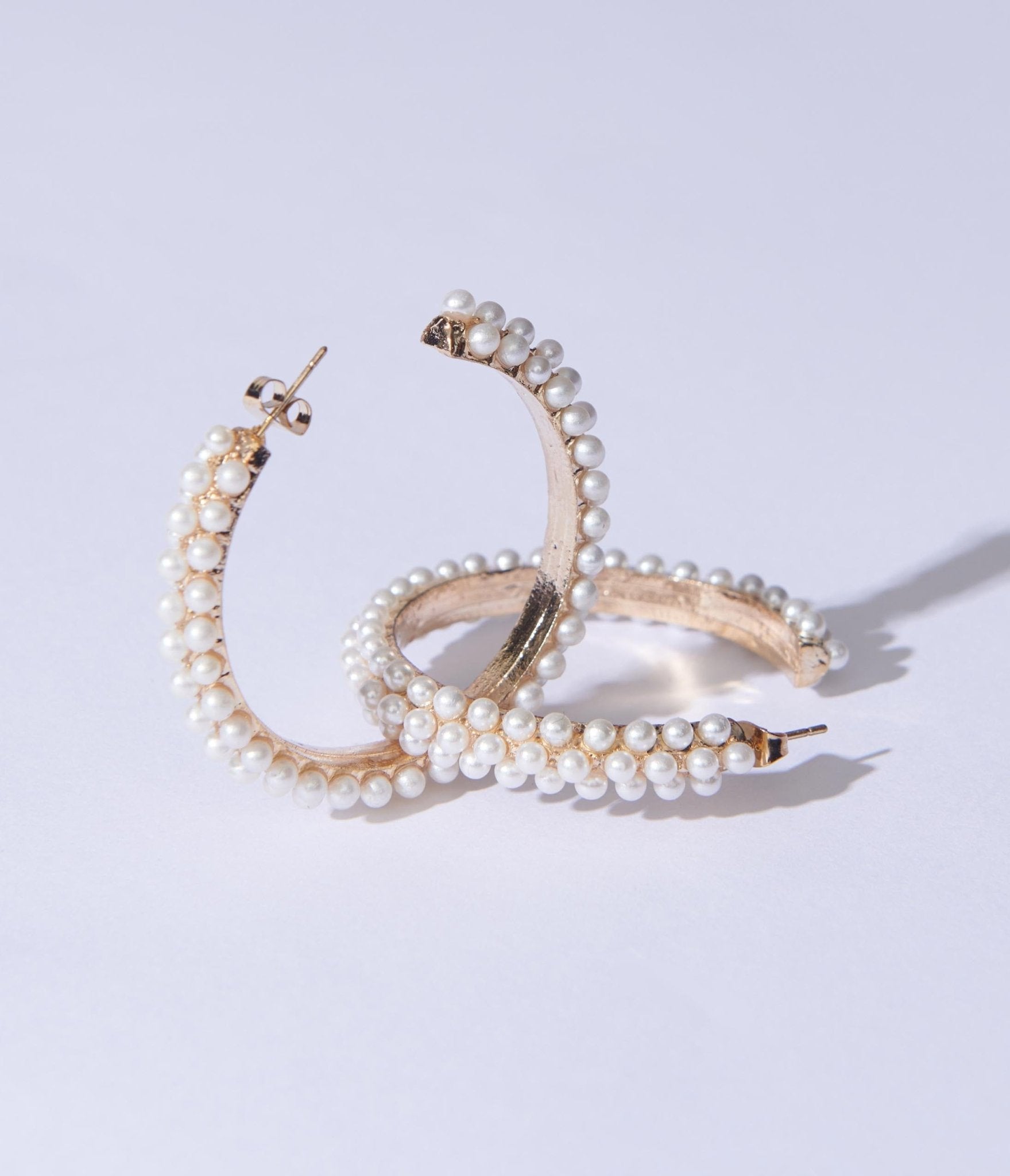 Pearl Encrusted Hoop Earrings - Unique Vintage - Womens, ACCESSORIES, JEWELRY