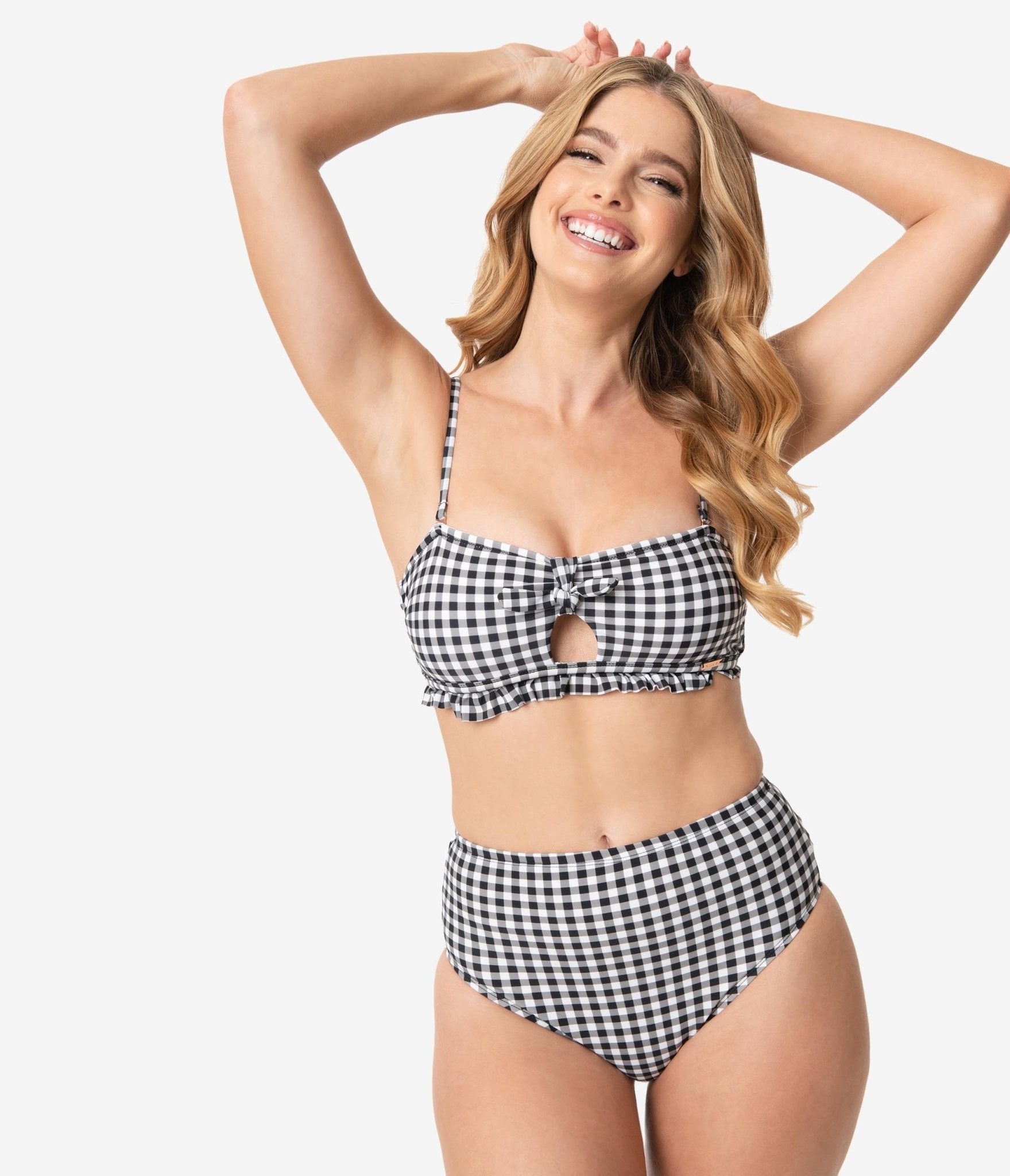 Pin-Up Style Black & White Gingham Swim Bottom - Unique Vintage - Womens, SWIM, BOTTOM
