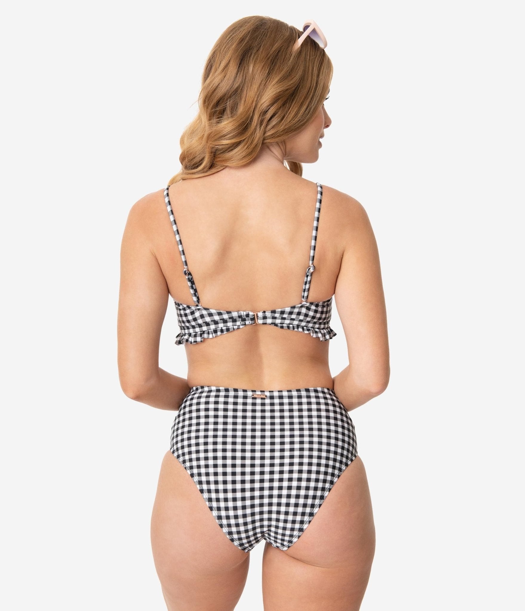 Pin-Up Style Black & White Gingham Swim Bottom - Unique Vintage - Womens, SWIM, BOTTOM