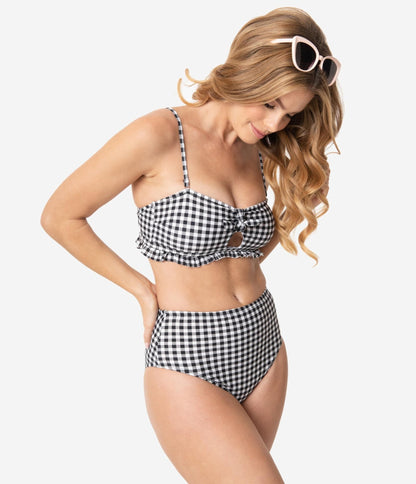 Pin-Up Style Black & White Gingham Swim Bottom - Unique Vintage - Womens, SWIM, BOTTOM