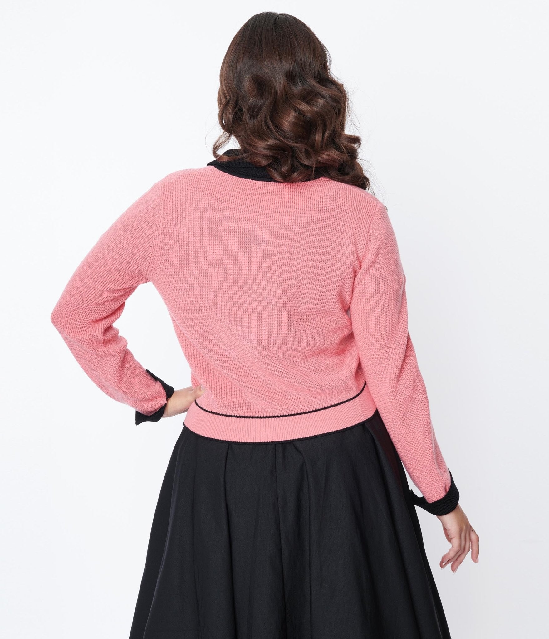 Pink & Black Contrast Knit Cardigan - Unique Vintage - Womens, TOPS, SWEATERS