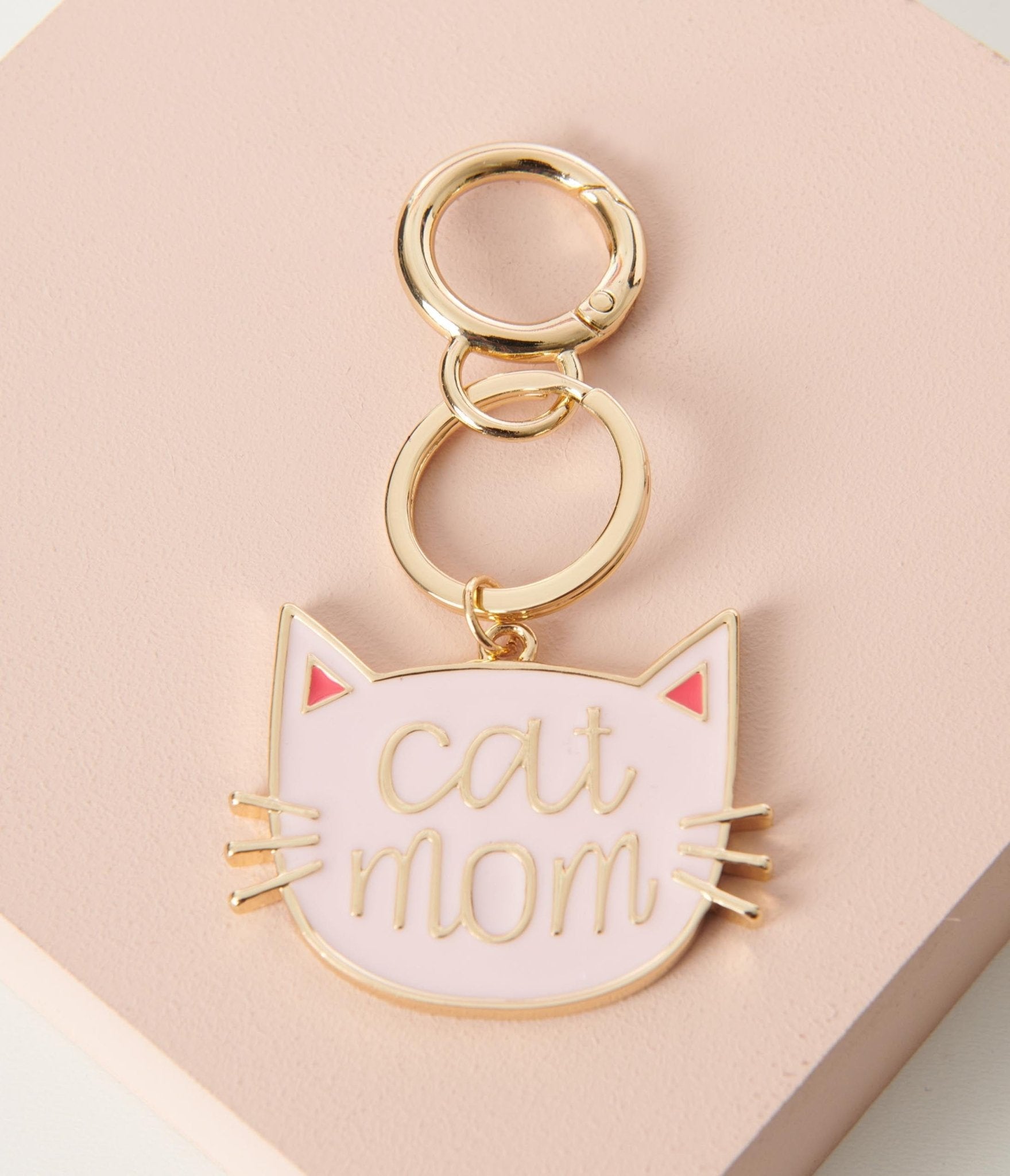 Pink Cat Mom Gold Metal Keychain - Unique Vintage - Womens, ACCESSORIES, JEWELRY
