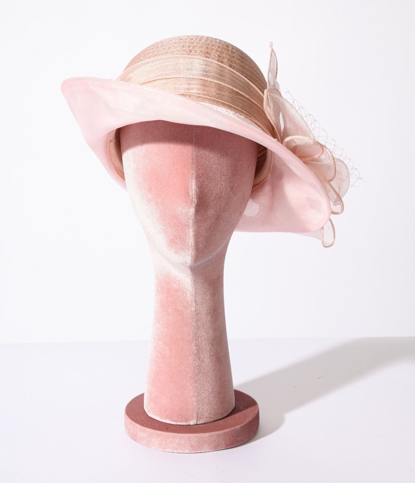 Pink Floral Organza Cloche Hat - Unique Vintage - Womens, ACCESSORIES, HATS