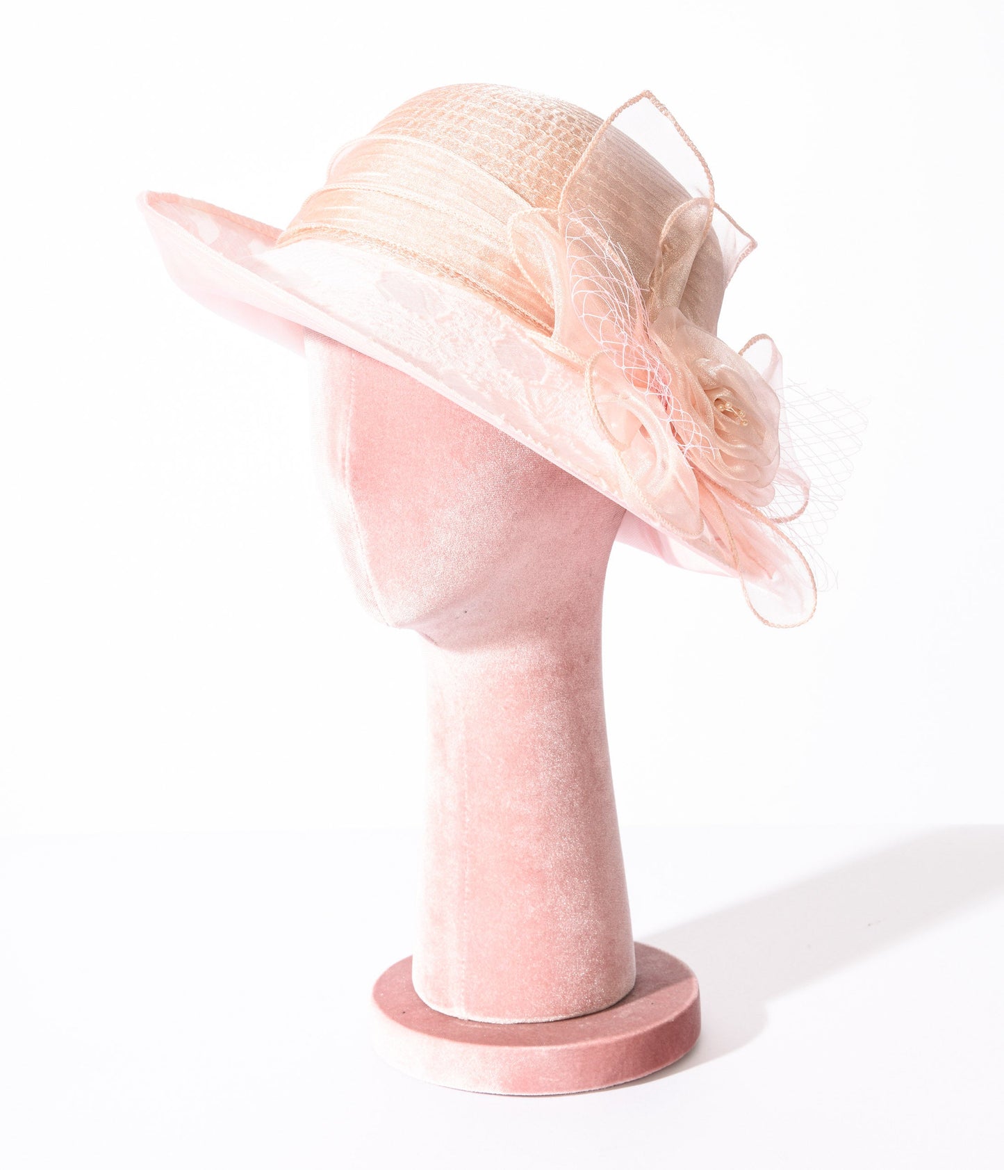Pink Floral Organza Cloche Hat - Unique Vintage - Womens, ACCESSORIES, HATS