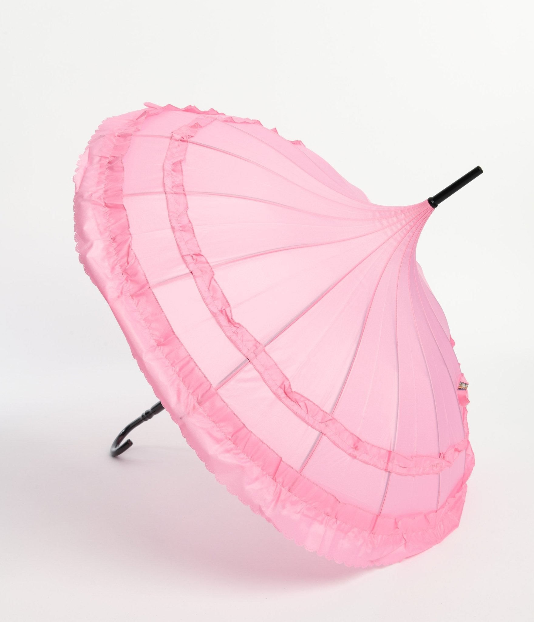 Pink Frilled Pagoda Umbrella - Unique Vintage - Womens, ACCESSORIES, UMBRELLAS