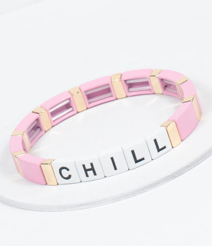 Pink & Gold Chill Word Bracelet - Unique Vintage - Womens, ACCESSORIES, JEWELRY