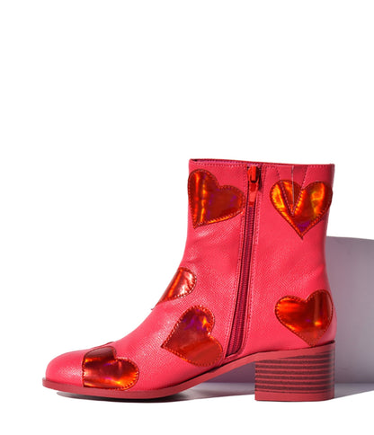 Pink Heart to Heart Ankle Boot - Unique Vintage - Womens, SHOES, BOOTS