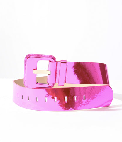 Pink Patent Leatherette Square Belt - Unique Vintage - Womens, ACCESSORIES, BELTS
