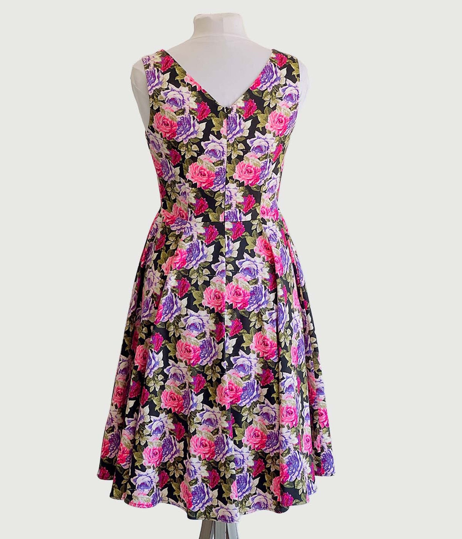 Pink & Purple Roses Swing Dress - Unique Vintage - Womens, DRESSES, FIT AND FLARE