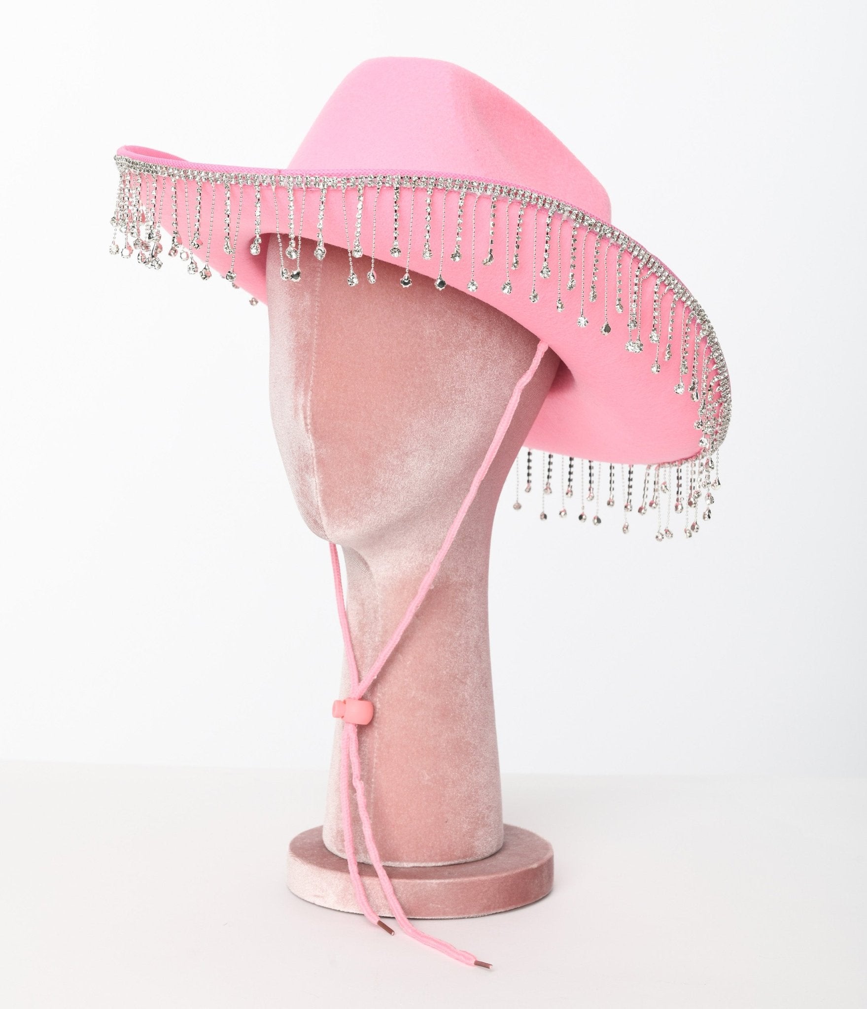 Pink Rhinestone Fringe Cowgirl Hat - Unique Vintage - Womens, ACCESSORIES, HATS