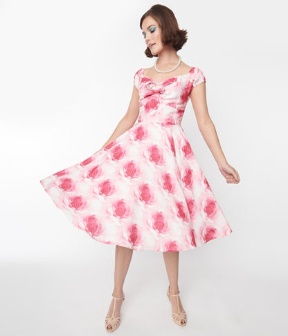 Pink Roses Sophia Swing Dress - Unique Vintage - Womens, DRESSES, SWING