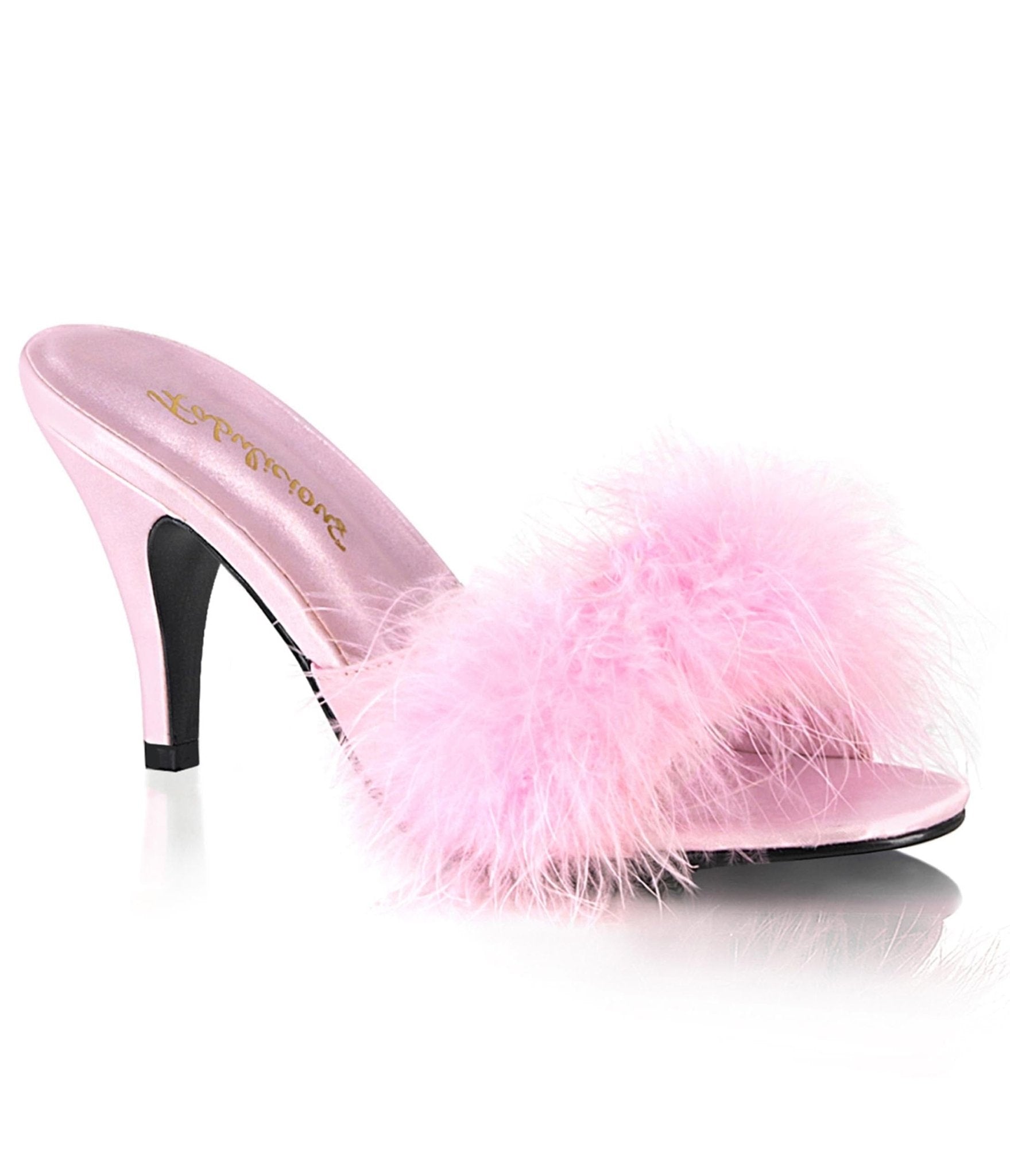 Pink Satin & Marabou Feather Peep Toe Amour Heel Slipper - Unique Vintage - Womens, SHOES, HEELS