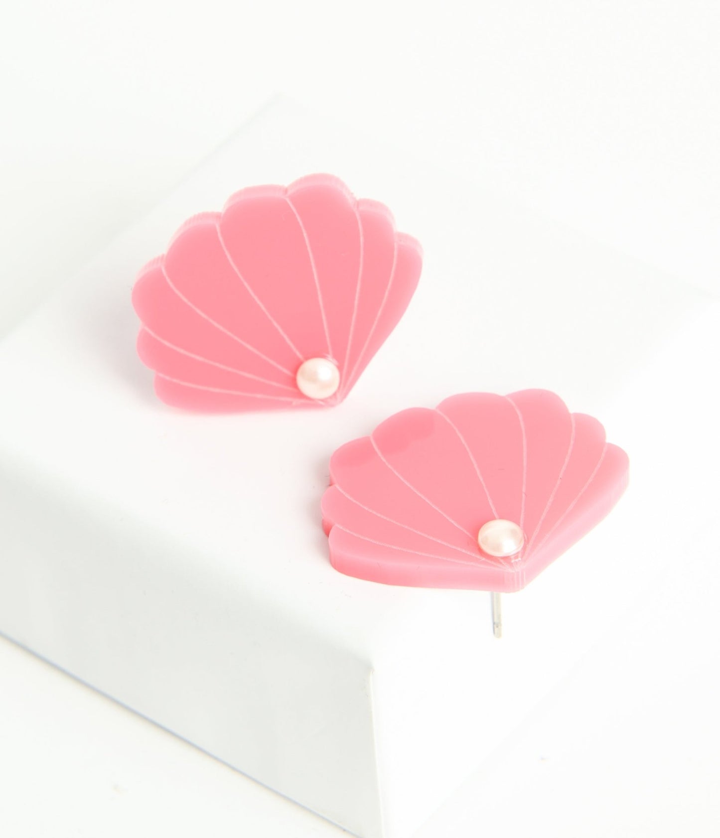 Pink Shell & Pearl Stud Earrings - Unique Vintage - Womens, ACCESSORIES, JEWELRY