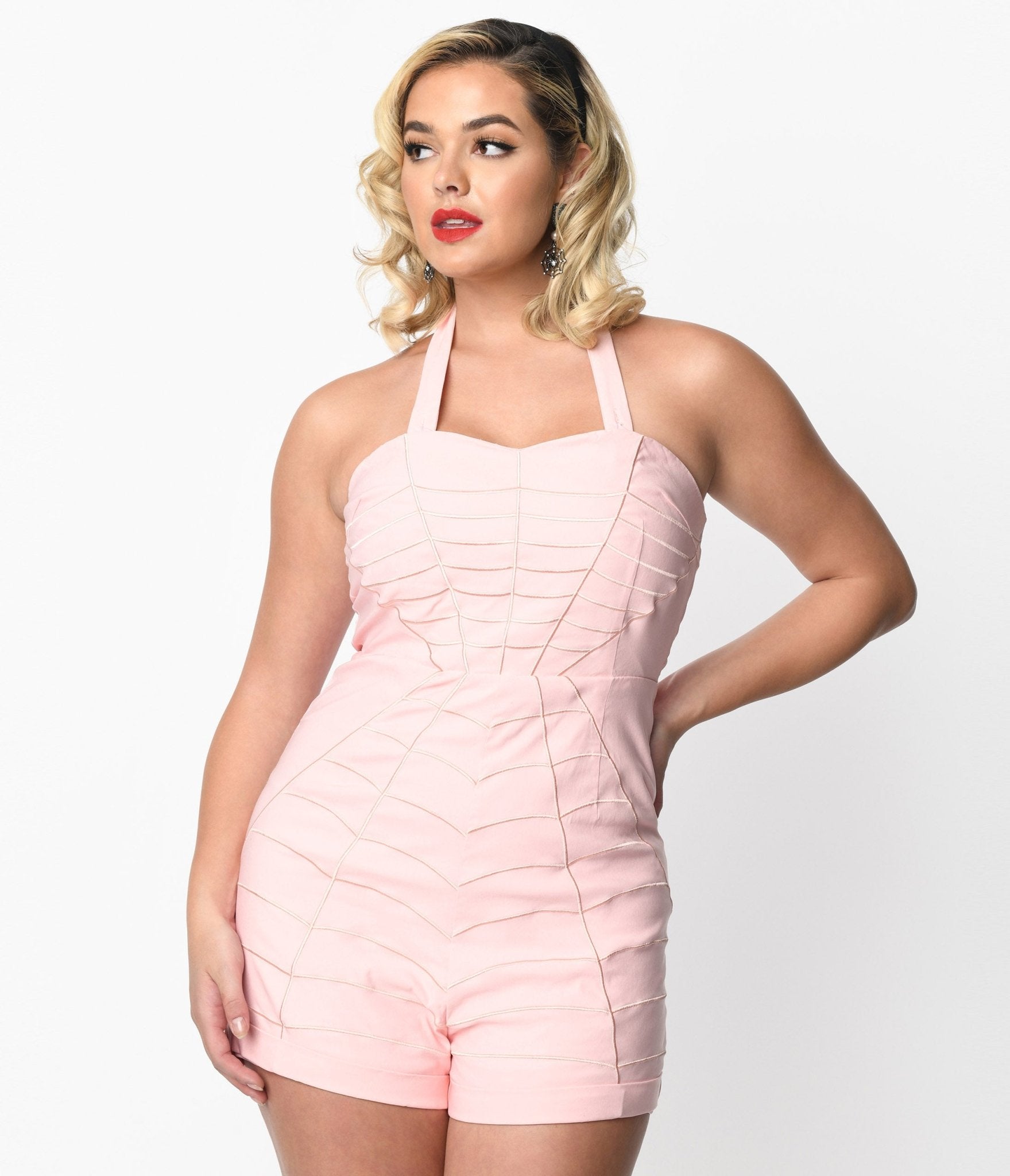 Pink Spider Web Charlotte Romper - Unique Vintage - Womens, BOTTOMS, ROMPERS AND JUMPSUITS