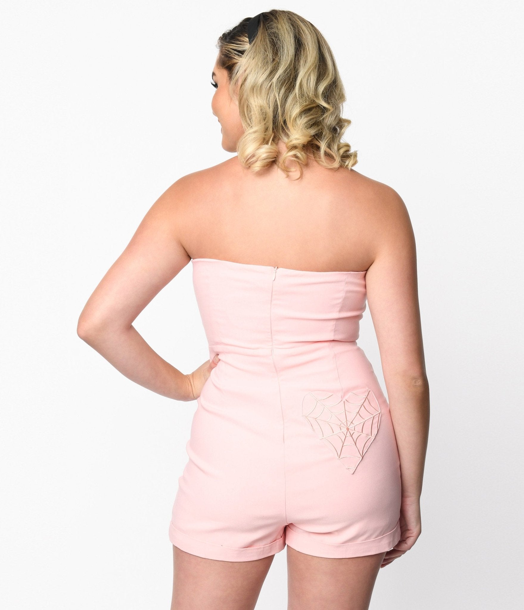 Pink Spider Web Charlotte Romper - Unique Vintage - Womens, BOTTOMS, ROMPERS AND JUMPSUITS