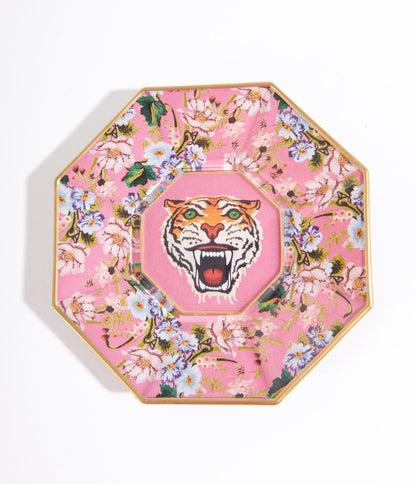 Pink Tiger Decoupage Glass Plate - Unique Vintage - Womens, ACCESSORIES, GIFTS/HOME