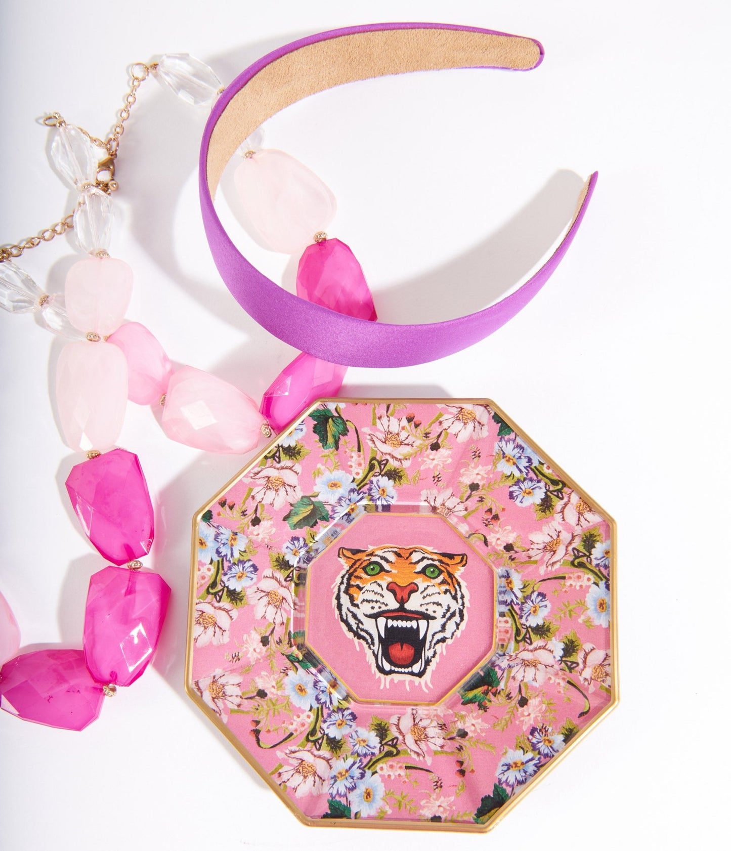 Pink Tiger Decoupage Glass Plate - Unique Vintage - Womens, ACCESSORIES, GIFTS/HOME