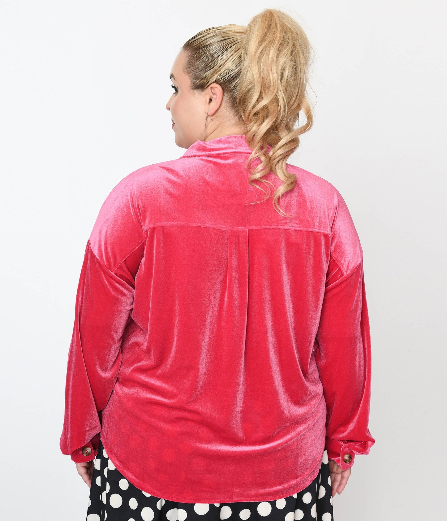 Pink Velvet Button Down Shirt - Unique Vintage - Womens, TOPS, WOVEN TOPS