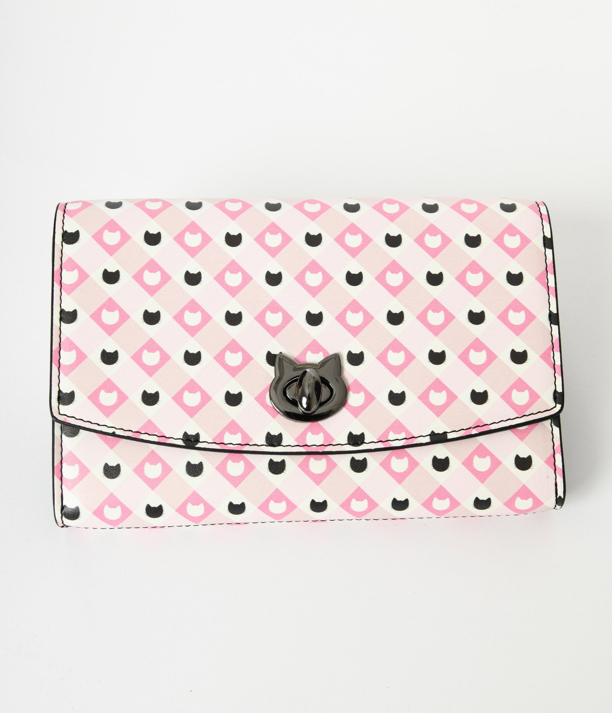 Pink & White Gingham Cat Crossbody Wallet - Unique Vintage - Womens, ACCESSORIES, HANDBAGS