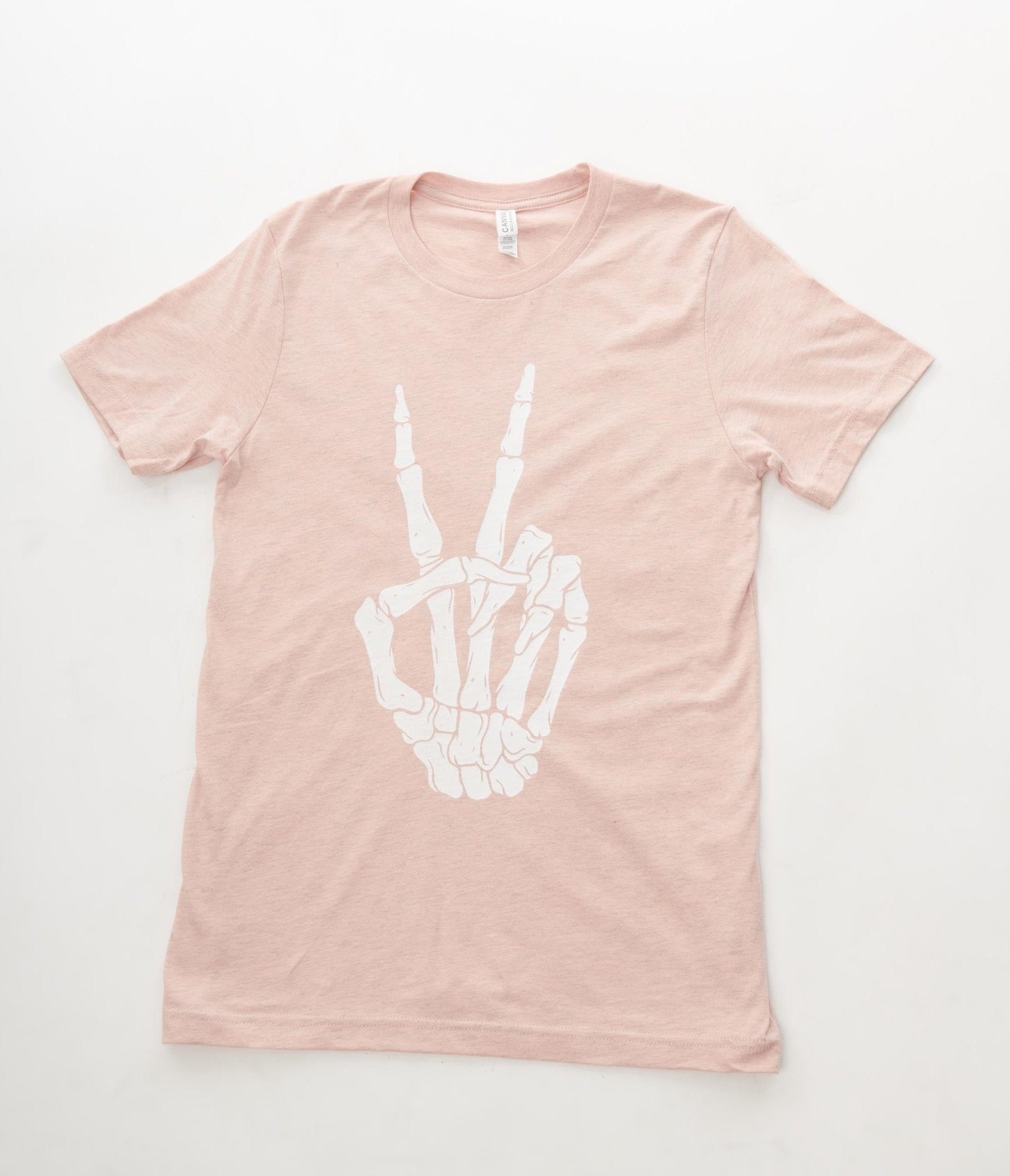 Pink & White Skeleton Peace Sign Unisex Graphic Tee - Unique Vintage - Womens, GRAPHIC TEES, TEES