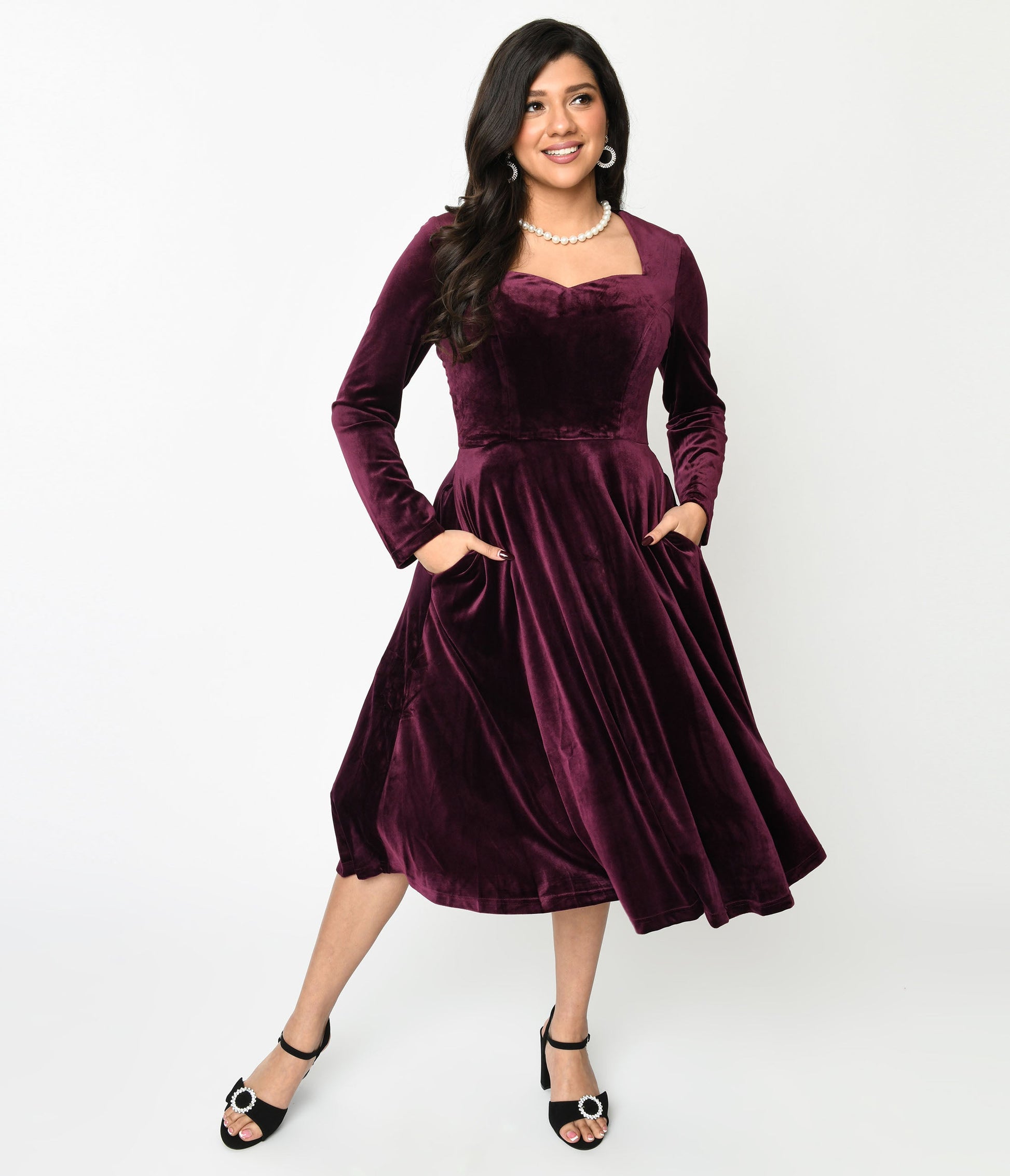 Plum Wine Velvet Swing Dress - Unique Vintage - Womens, DRESSES, SWING