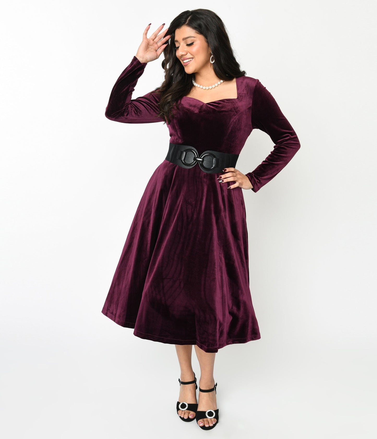 Plum Wine Velvet Swing Dress - Unique Vintage - Womens, DRESSES, SWING