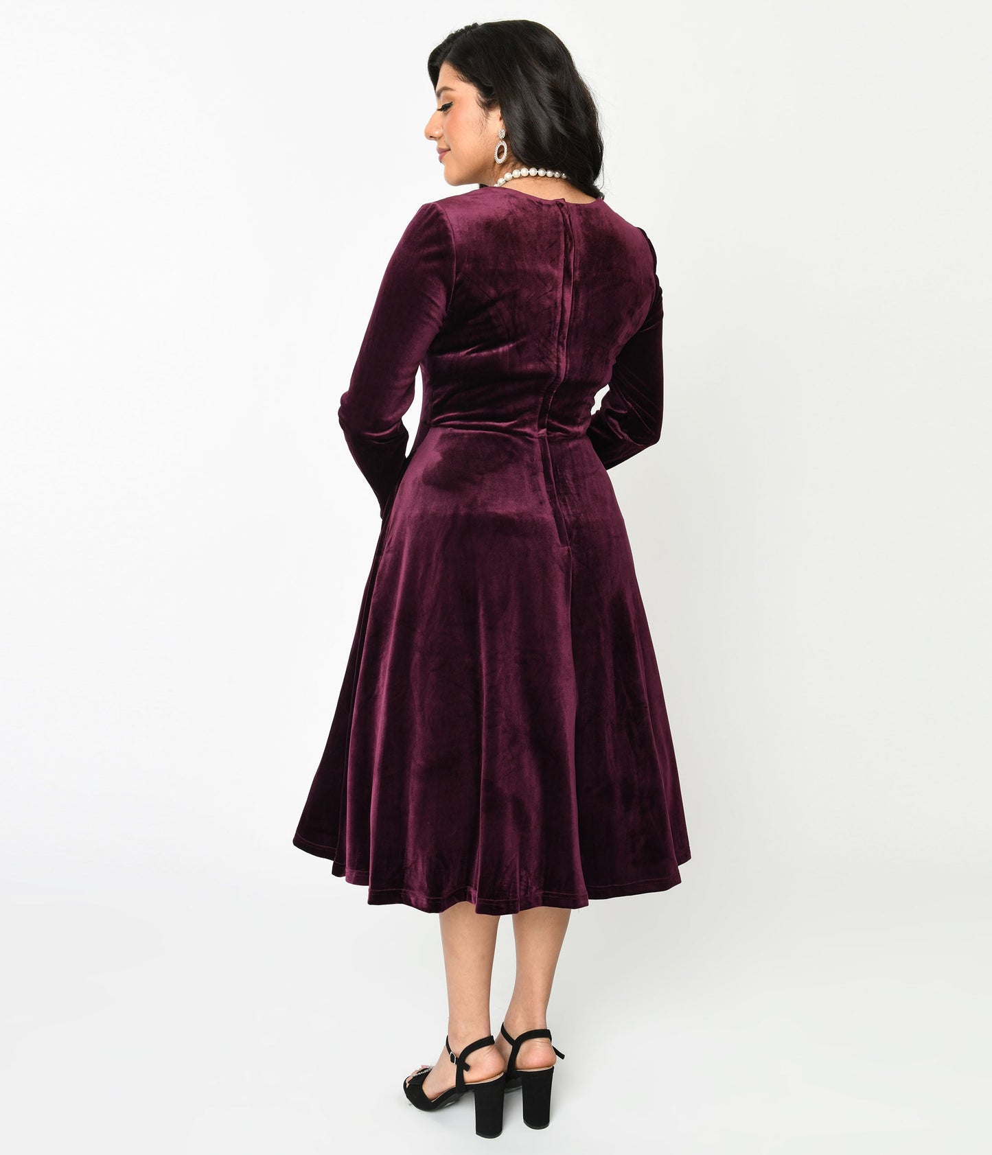 Plum Wine Velvet Swing Dress - Unique Vintage - Womens, DRESSES, SWING