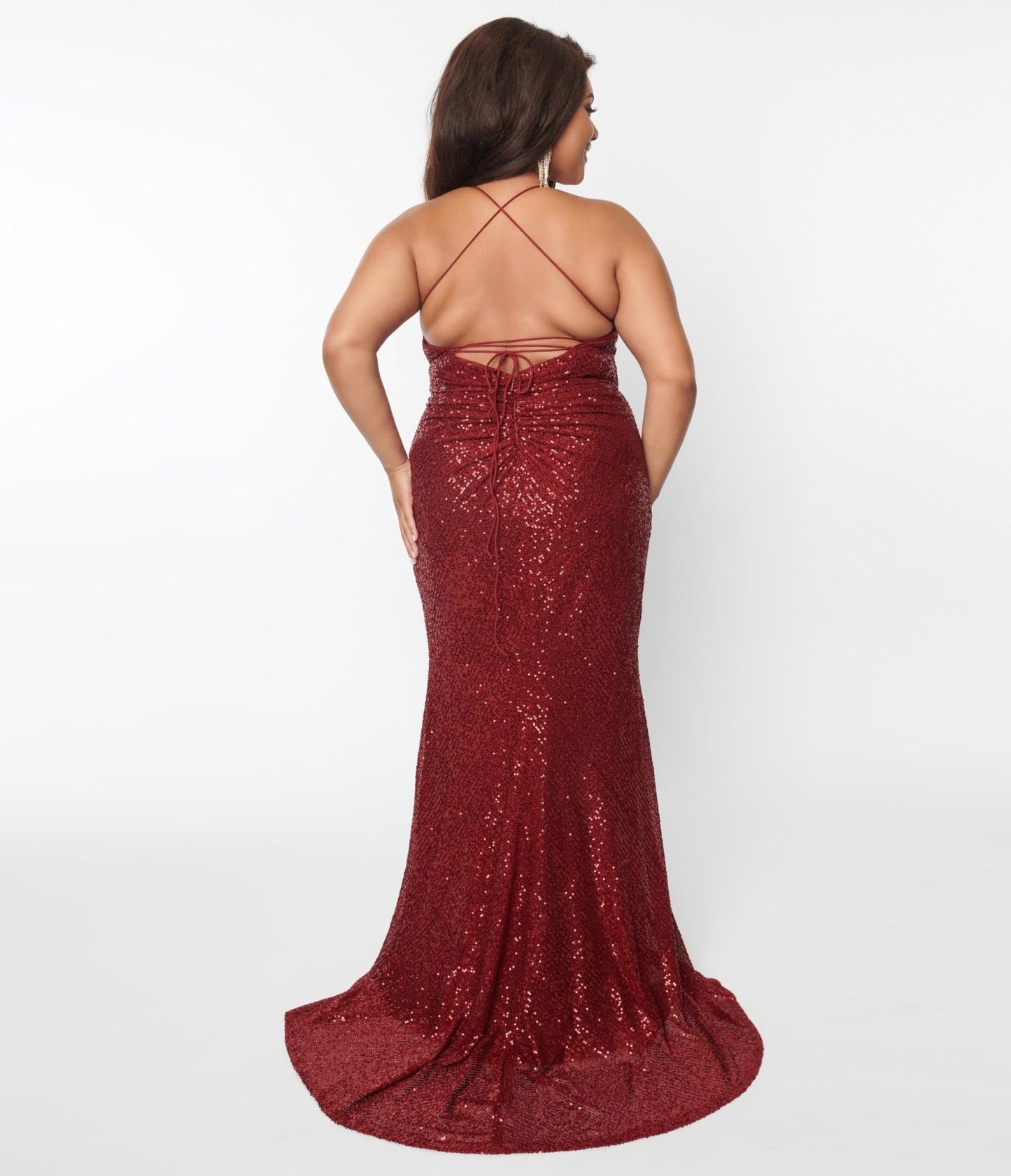 Plus Size 1930s Style Burgundy Sequin Bombshell Gown - Unique Vintage - Womens, DRESSES, PROM AND SPECIAL OCCASION