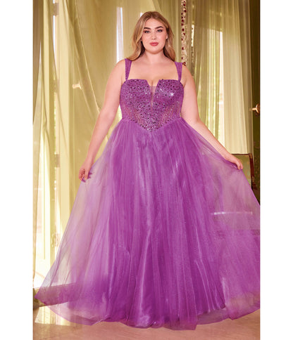 Plus Size Amethyst Glitter Bodice & Tulle Prom Ball Gown - Unique Vintage - Womens, DRESSES, PROM AND SPECIAL OCCASION