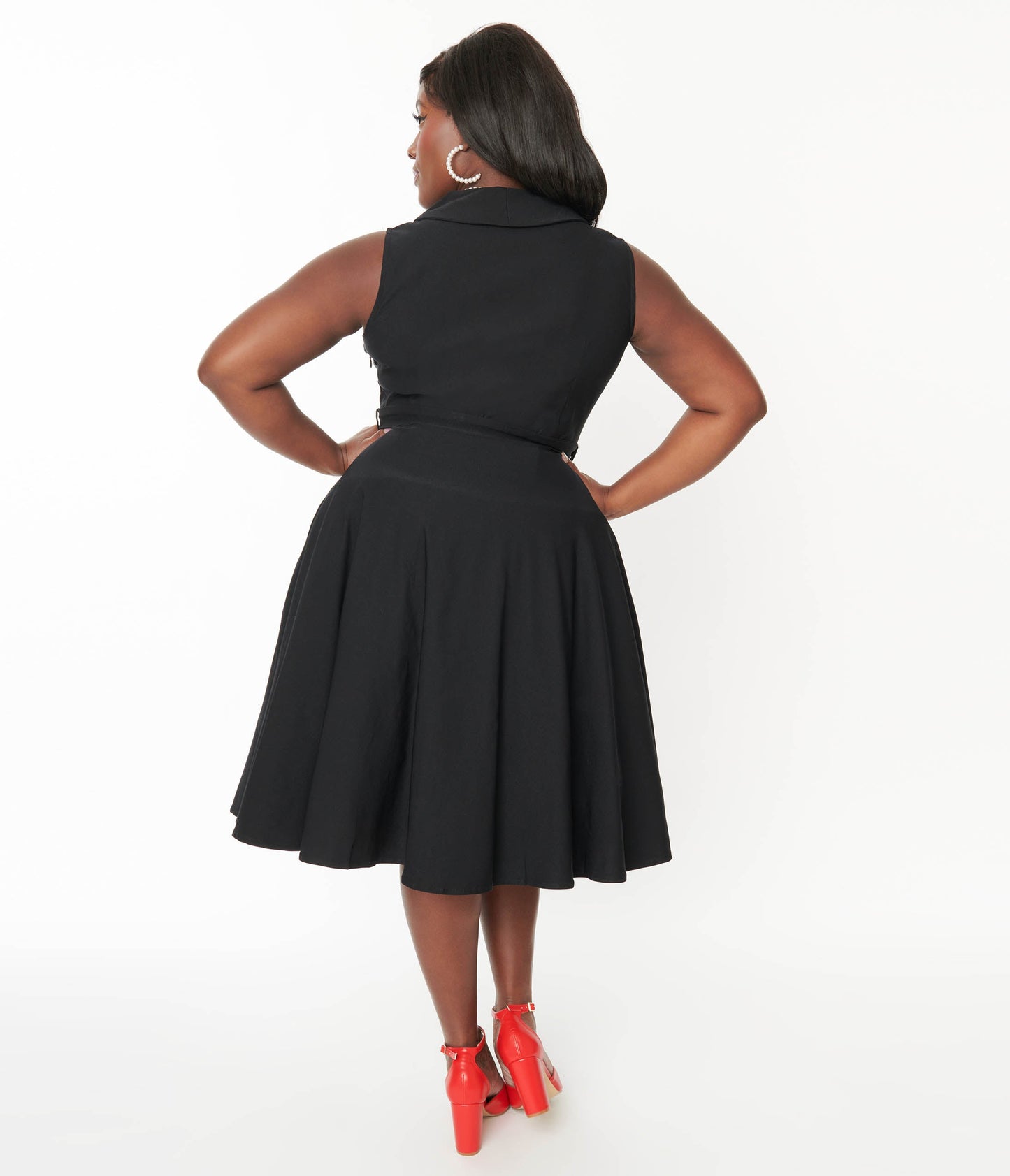 Plus Size Black Collared Jani Swing Dress - Unique Vintage - Womens, DRESSES, FIT AND FLARE