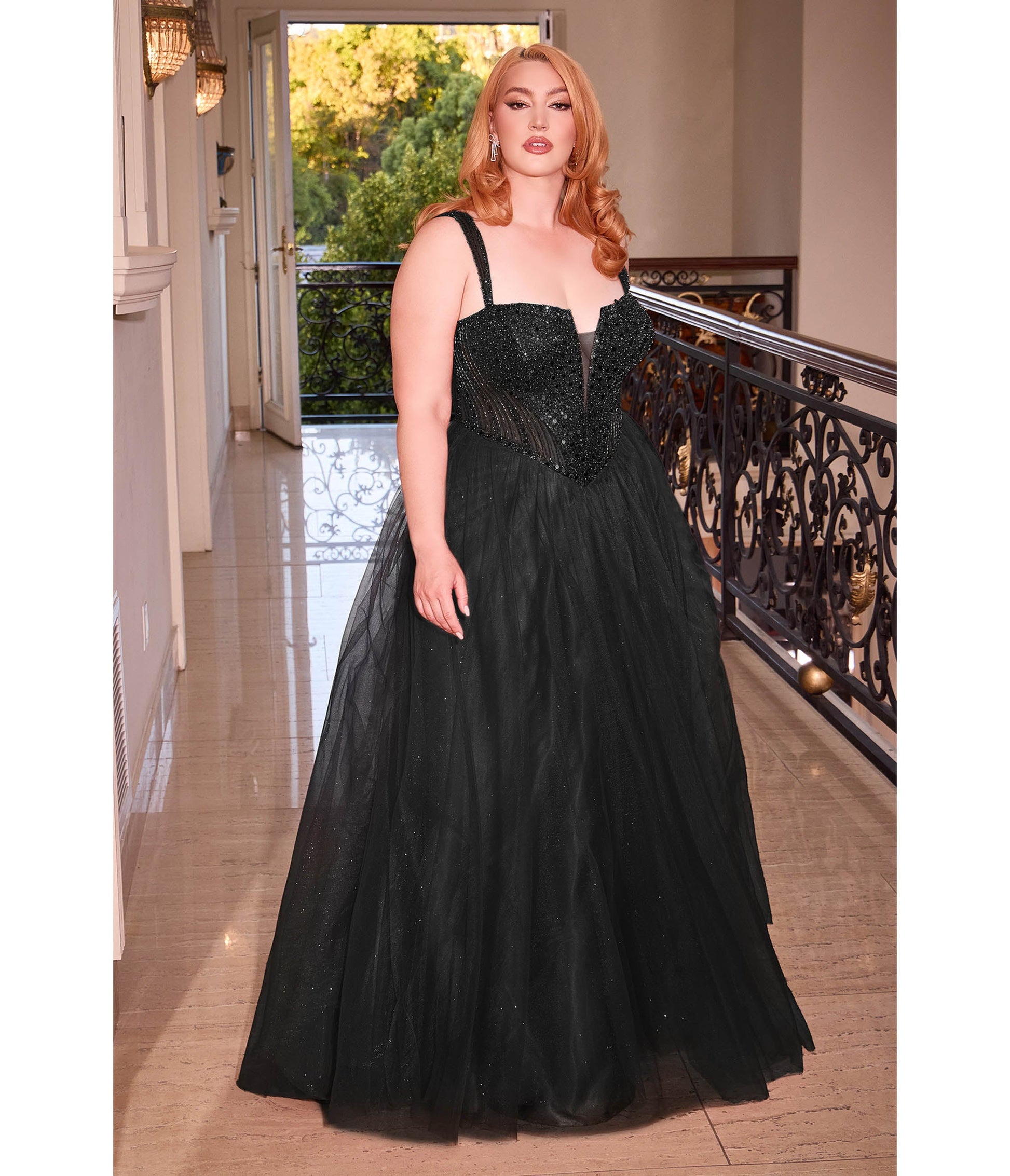 Plus Size Black Glitter Bodice & Tulle Prom Ball Gown - Unique Vintage - Womens, DRESSES, PROM AND SPECIAL OCCASION