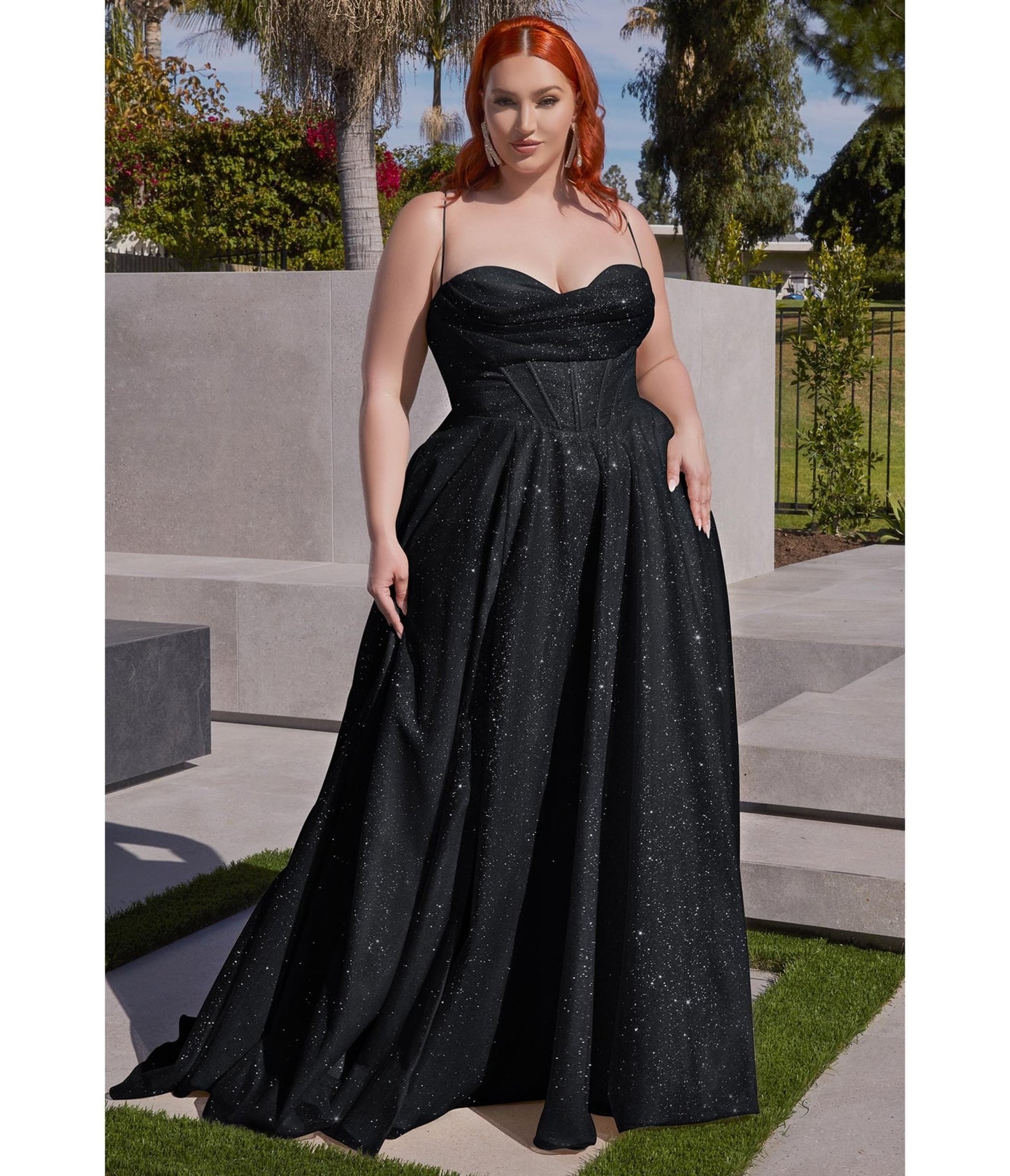 Plus Size Black Glitter Corset Prom Ball Gown - Unique Vintage - Womens, DRESSES, PROM AND SPECIAL OCCASION