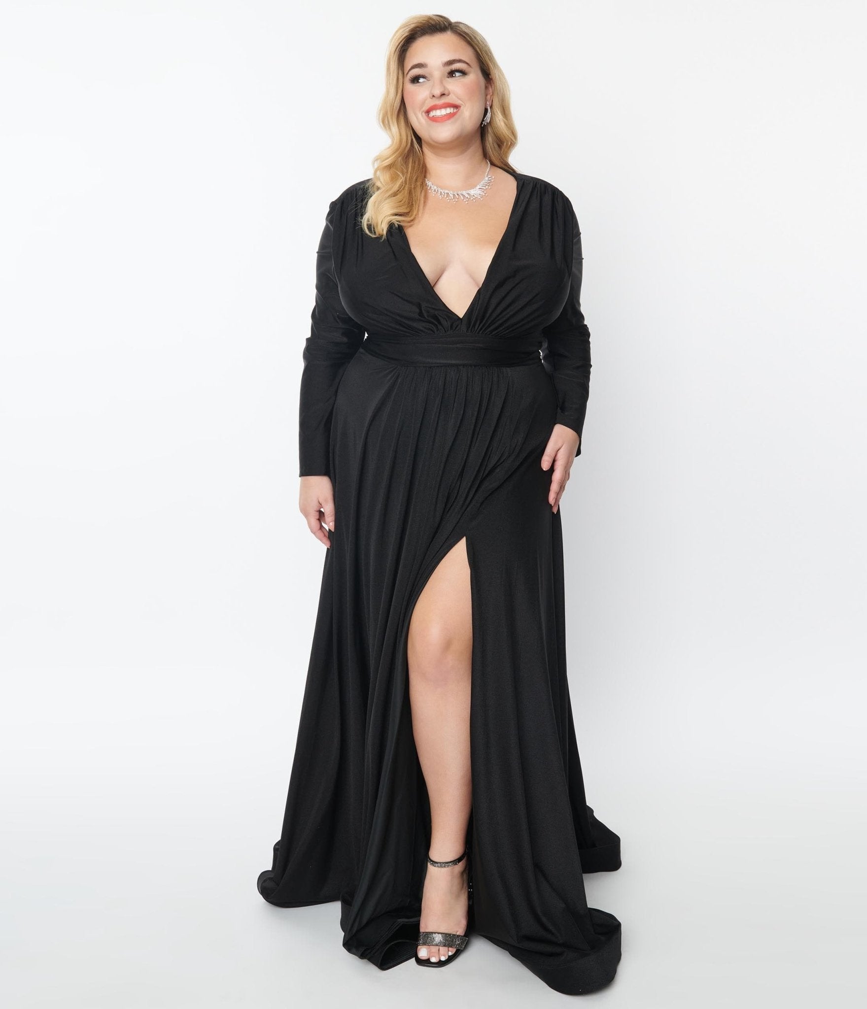 Plus size black maxi dress with sleeves Clearance