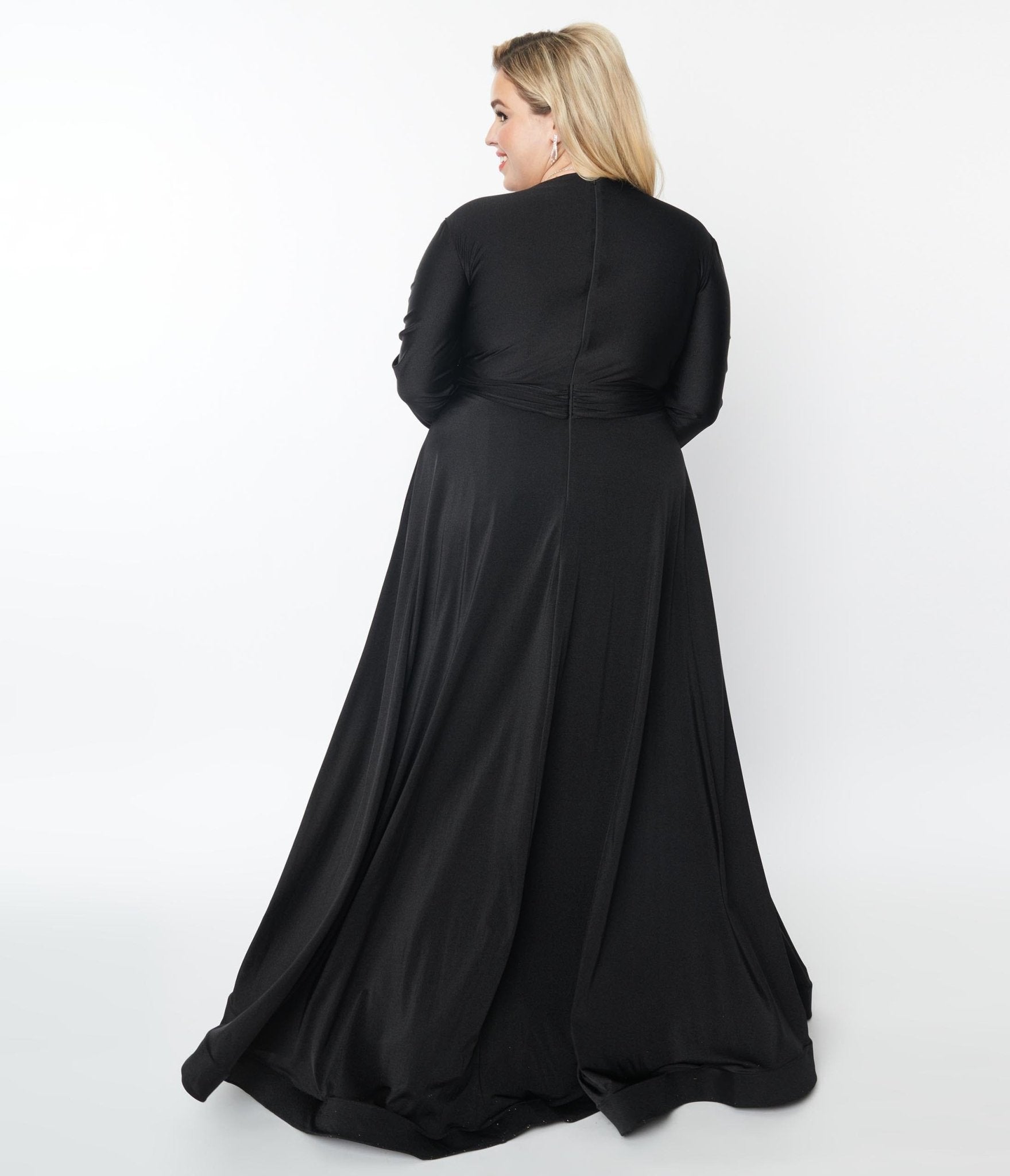 Plus Size Black Long Sleeve Sophisticated Goddess Gown - Unique Vintage - Womens, DRESSES, PROM AND SPECIAL OCCASION