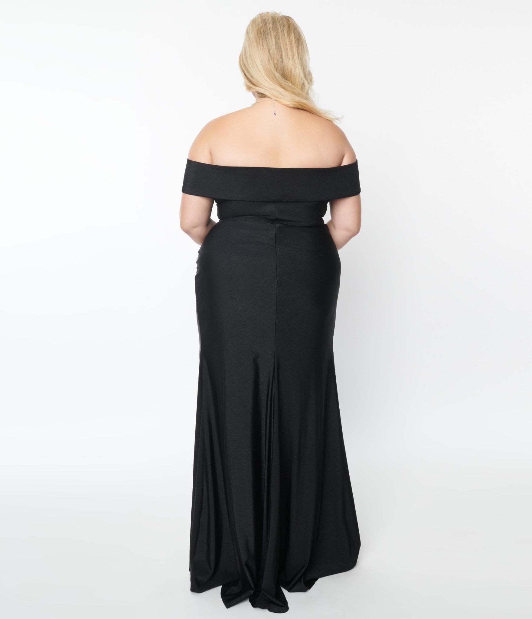 Plus Size Black Off The Shoulder Full Length Dress – Unique Vintage