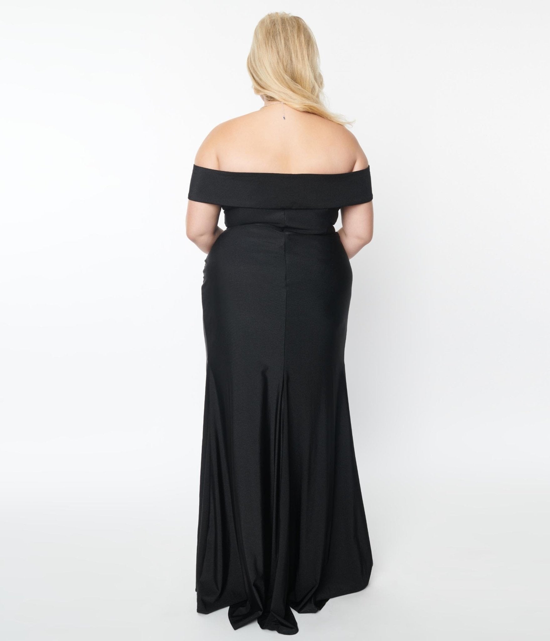 Plus Size Black Off The Shoulder Full Length Dress - Unique Vintage - Womens, DRESSES, PROM AND SPECIAL OCCASION